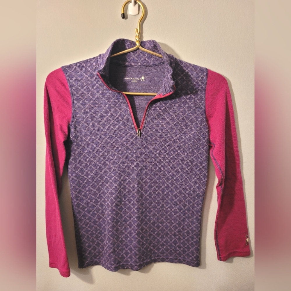 Smartwool 100% wool Girls base layer size XL quarter zip sweater